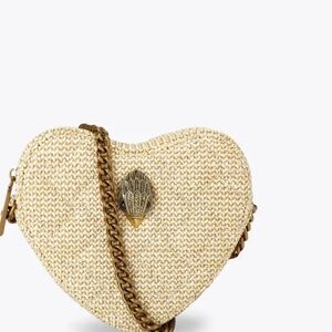 Heart-Shaped Cream Woven Bag with Chain Strap